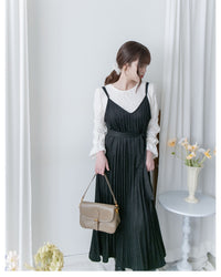 Pleated Vest Dress 立體細褶V領吊帶百褶長裙/ DS1061