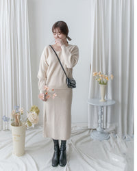 V-neck Knit Skirt Set 細膩條紋V領上衣直裙套裝/ SE8106 (Pre-order 2月5日截單)