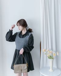 Cable Knit Vest Set 麻花針織背心收腰襯衫裙套裝 / SE8104