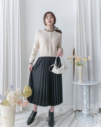 Pleated Cardigan Dress 小香風拼色針織外套假兩件百褶長裙/ DS1067 (pre-order 2月5日截單)