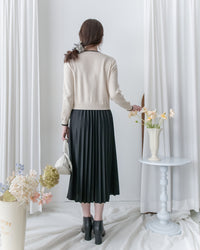 Pleated Cardigan Dress 小香風拼色針織外套假兩件百褶長裙/ DS1067 (pre-order 2月5日截單)