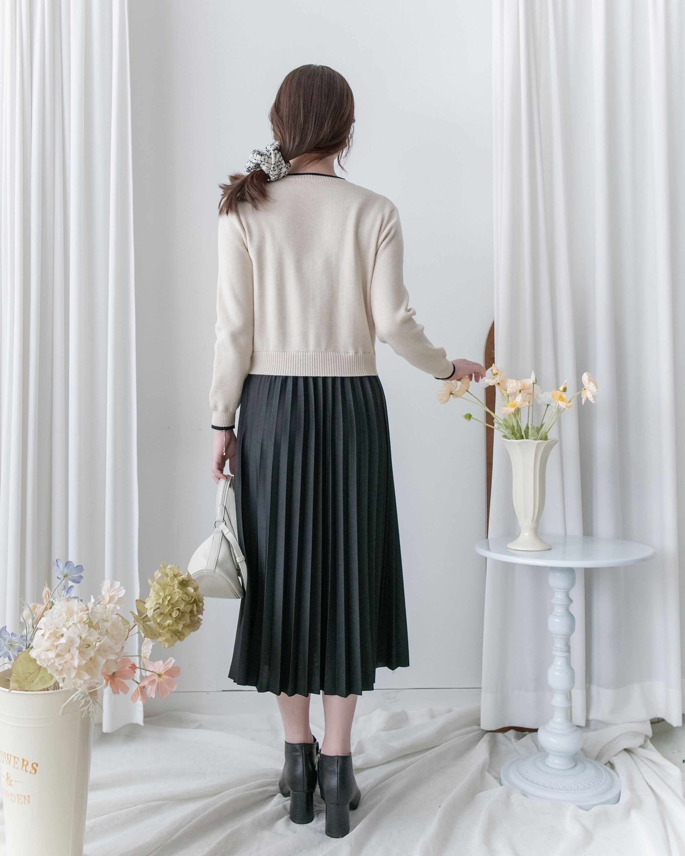 Pleated Cardigan Dress 小香風拼色針織外套假兩件百褶長裙/ DS1067 (pre-order 2月5日截單)