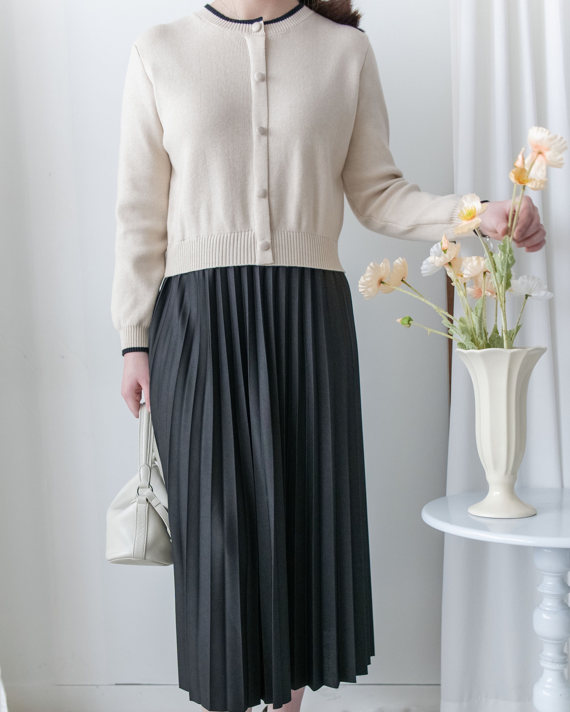 Pleated Cardigan Dress 小香風拼色針織外套假兩件百褶長裙/ DS1067 (pre-order 2月5日截單)