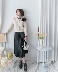 Pleated Cardigan Dress 小香風拼色針織外套假兩件百褶長裙/ DS1067 (pre-order 2月5日截單)