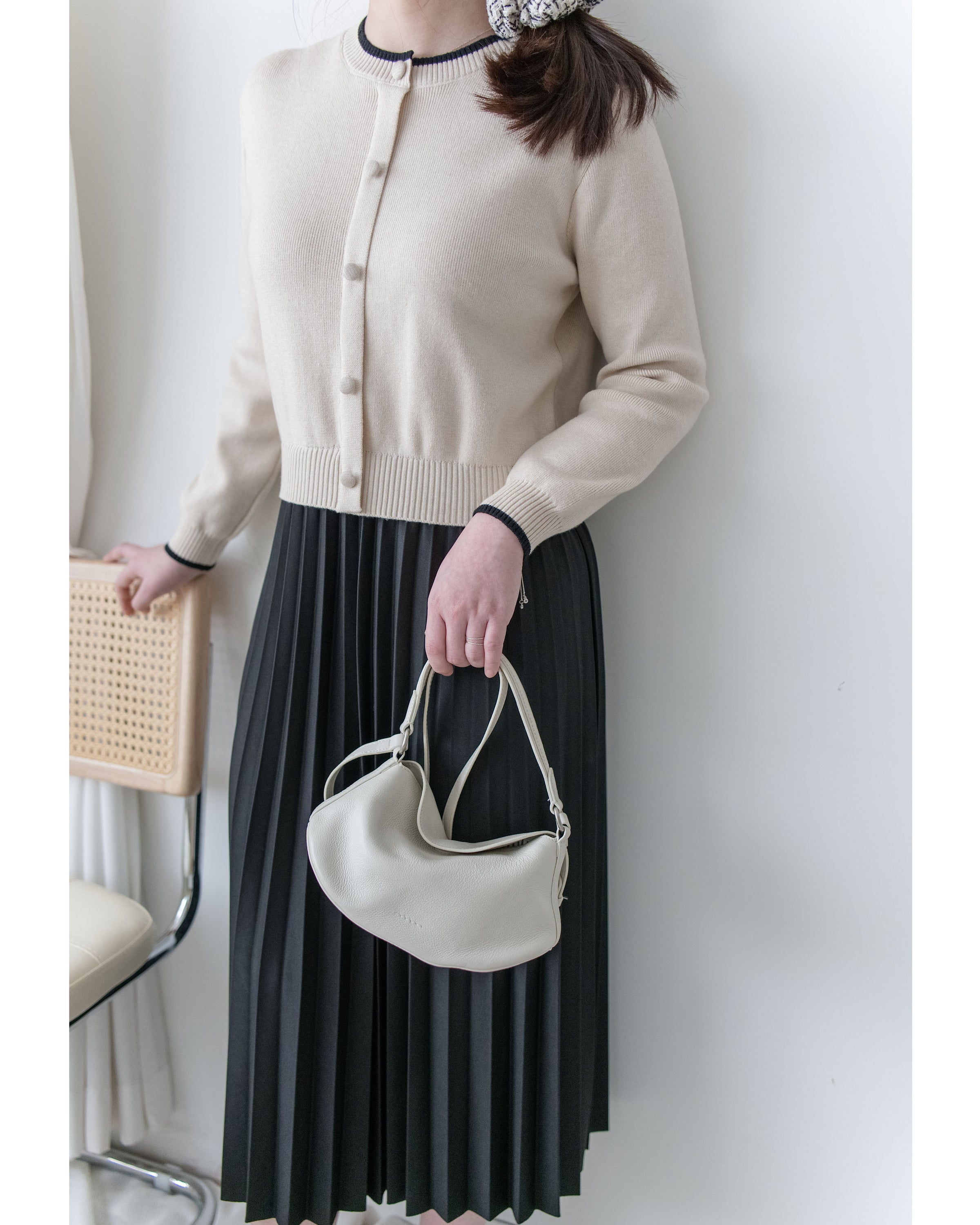 Pleated Cardigan Dress 小香風拼色針織外套假兩件百褶長裙/ DS1067 (pre-order 2月5日截單)