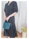 Snowdot Floral Dress V領口雪點印花修腰連身裙/ DS9872