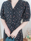 Snowdot Floral Dress V領口雪點印花修腰連身裙/ DS9872