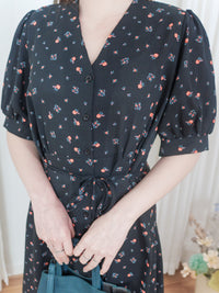 Snowdot Floral Dress V領口雪點印花修腰連身裙/ DS9872