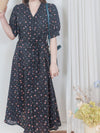 Snowdot Floral Dress V領口雪點印花修腰連身裙/ DS9872