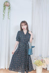 Snowdot Floral Dress V領口雪點印花修腰連身裙/ DS9872