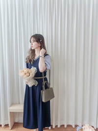 Spliced Dress V領深藍拼接連身裙/ DS9881
