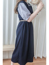 Spliced Dress V領深藍拼接連身裙/ DS9881