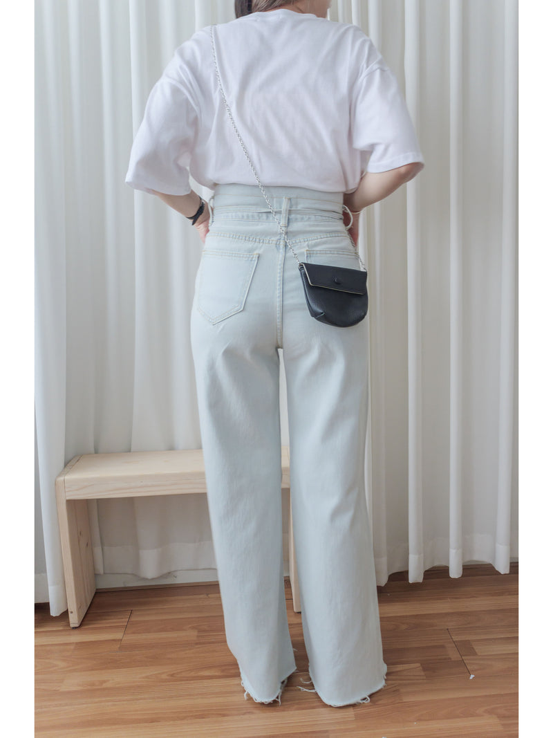 High Waist Ribbon Denim 綁帶設計高腰長腿牛仔褲 /PT8456