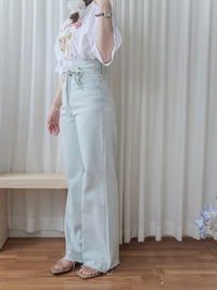 High Waist Ribbon Denim 綁帶設計高腰長腿牛仔褲 /PT8456
