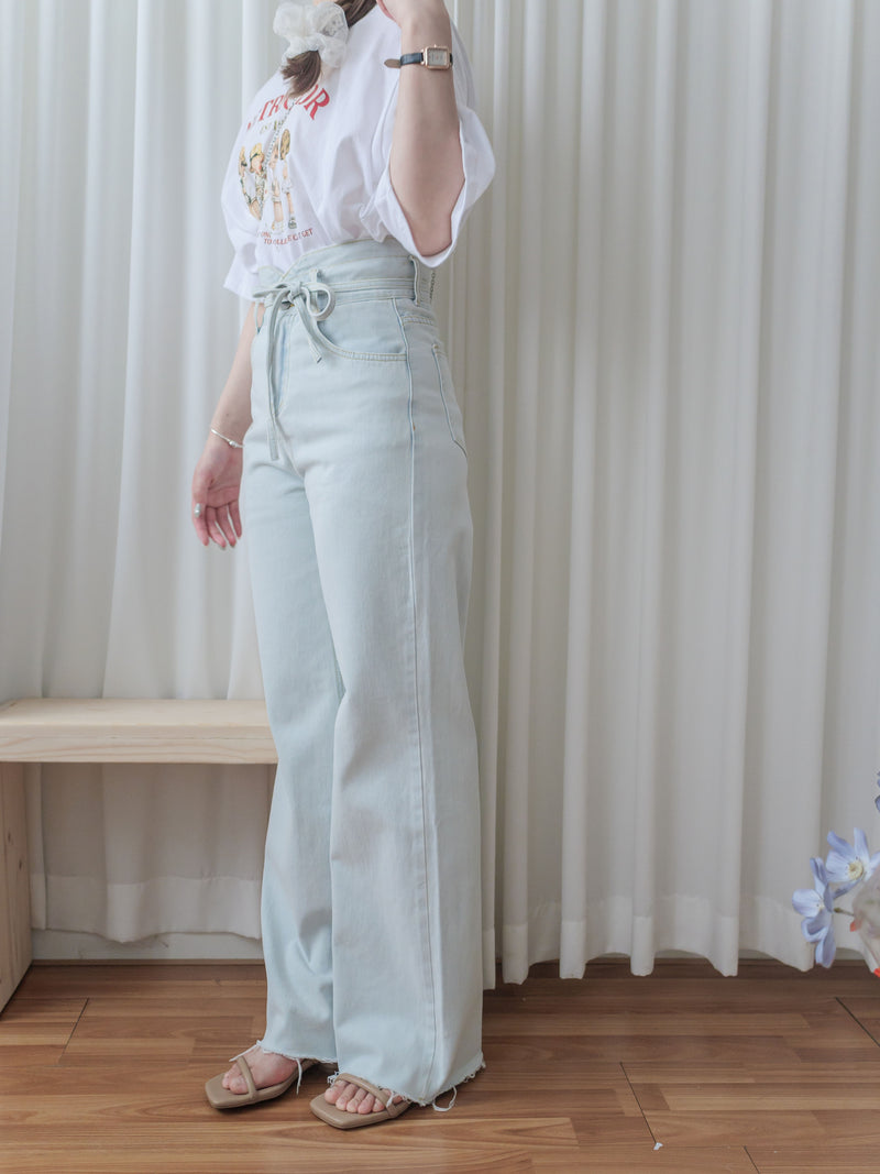 High Waist Ribbon Denim 綁帶設計高腰長腿牛仔褲 /PT8456