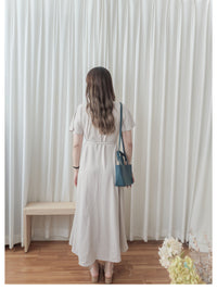 Belt Dress 無肩線傘袖金釦腰帶連身裙/ DS9883
