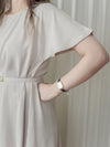 Belt Dress 無肩線傘袖金釦腰帶連身裙/ DS9883