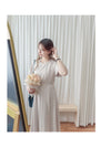 Belt Dress 無肩線傘袖金釦腰帶連身裙/ DS9883