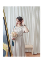 Belt Dress 無肩線傘袖金釦腰帶連身裙/ DS9883