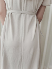 Belt Dress 無肩線傘袖金釦腰帶連身裙/ DS9883