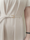 Belt Dress 無肩線傘袖金釦腰帶連身裙/ DS9883