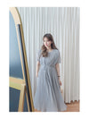 Pleated Dress 全裡布雪紡百褶修腰波浪裙擺連身裙/ DS9882
