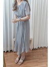 Pleated Dress 全裡布雪紡百褶修腰波浪裙擺連身裙/ DS9882