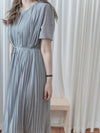 Pleated Dress 全裡布雪紡百褶修腰波浪裙擺連身裙/ DS9882