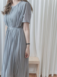 Pleated Dress 全裡布雪紡百褶修腰波浪裙擺連身裙/ DS9882