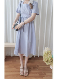 Square Collar Dress 麻棉方領修腰顯瘦連身裙/ DS9888 (aliceblue sold out)