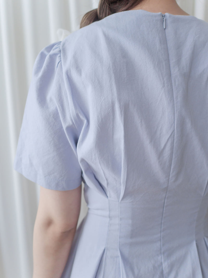Square Collar Dress 麻棉方領修腰顯瘦連身裙/ DS9888 (aliceblue sold out)