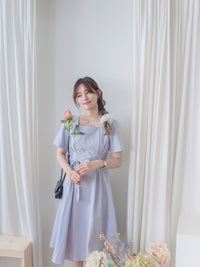 Square Collar Dress 麻棉方領修腰顯瘦連身裙/ DS9888 (aliceblue sold out)