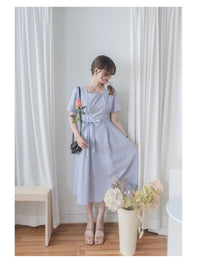 Square Collar Dress 麻棉方領修腰顯瘦連身裙/ DS9888 (aliceblue sold out)