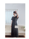 Belt Dress 無肩線傘袖金釦腰帶連身裙/ DS9883