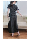 Belt Dress 無肩線傘袖金釦腰帶連身裙/ DS9883