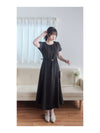 Belt Dress 無肩線傘袖金釦腰帶連身裙/ DS9883