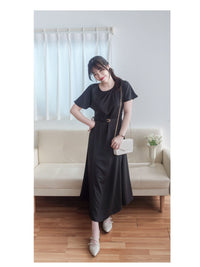 Belt Dress 無肩線傘袖金釦腰帶連身裙/ DS9883