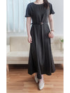 Belt Dress 無肩線傘袖金釦腰帶連身裙/ DS9883