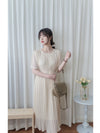 Pleated Dress 全裡布雪紡百褶修腰波浪裙擺連身裙/ DS9882