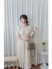Pleated Dress 全裡布雪紡百褶修腰波浪裙擺連身裙/ DS9882