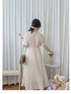 Pleated Dress 全裡布雪紡百褶修腰波浪裙擺連身裙/ DS9882