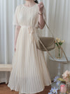 Pleated Dress 全裡布雪紡百褶修腰波浪裙擺連身裙/ DS9882
