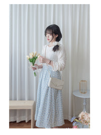 Leaf Floral Skirt 前褶後橡筋葉形印花傘半裙/ SK8881 (black sold out)
