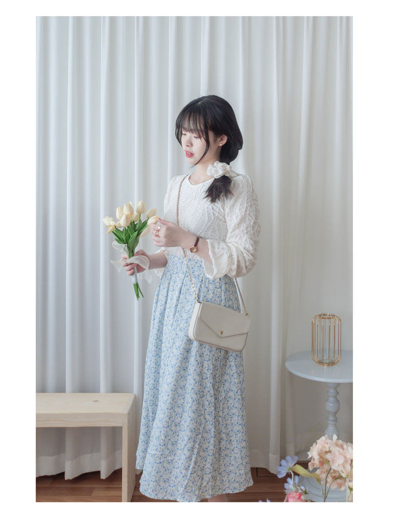Leaf Floral Skirt 前褶後橡筋葉形印花傘半裙/ SK8881 (black sold out)