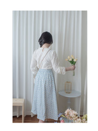Leaf Floral Skirt 前褶後橡筋葉形印花傘半裙/ SK8881 (black sold out)