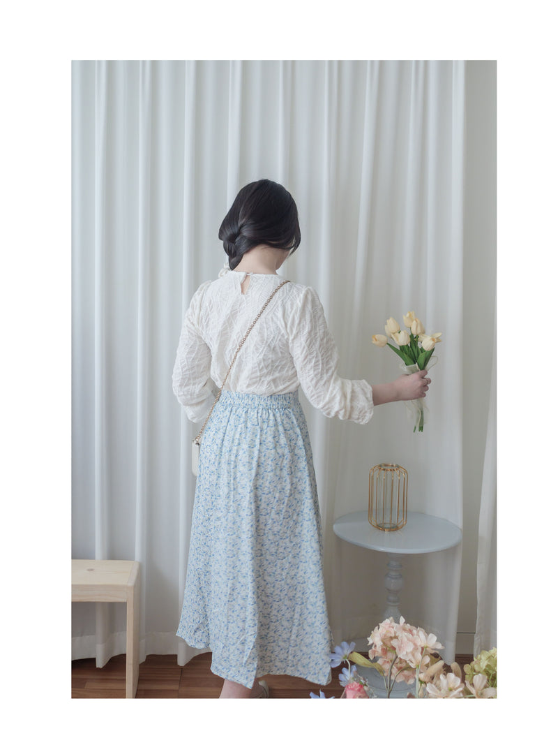 Leaf Floral Skirt 前褶後橡筋葉形印花傘半裙/ SK8881 (black sold out)