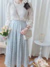 Leaf Floral Skirt 前褶後橡筋葉形印花傘半裙/ SK8881 (black sold out)
