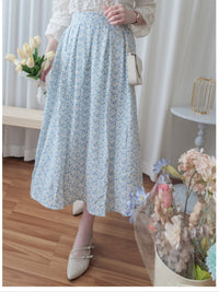 Leaf Floral Skirt 前褶後橡筋葉形印花傘半裙/ SK8881 (black sold out)
