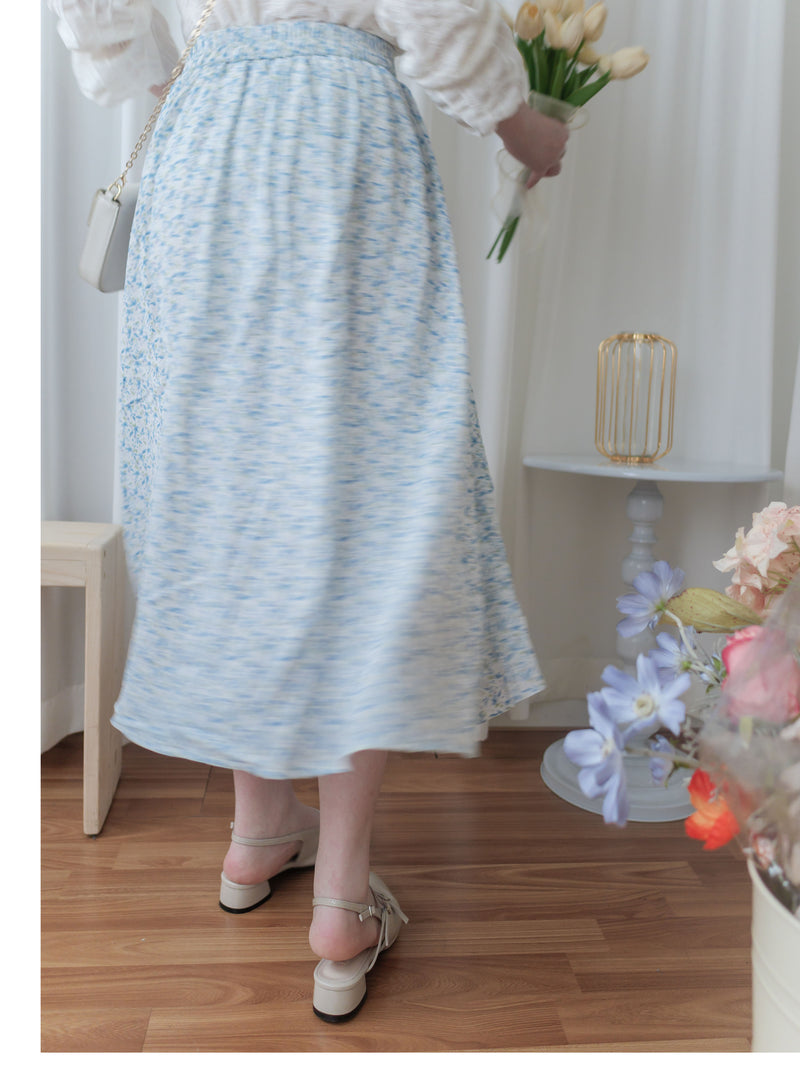Leaf Floral Skirt 前褶後橡筋葉形印花傘半裙/ SK8881 (black sold out)