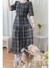 （短袖版) Check Dress 輕優雅雪紡格子傘裙擺連身裙/ DS9868